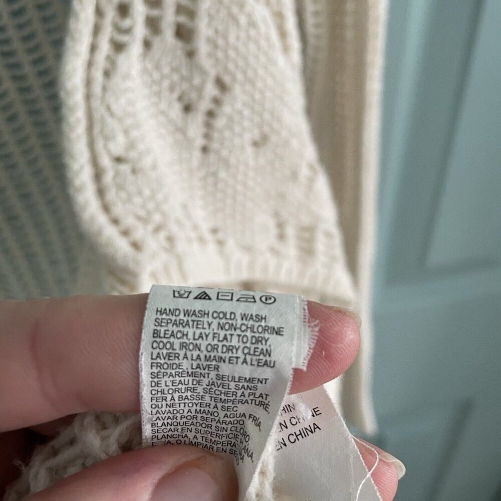 Lucky Brand‎ Womens Crochet Open Weave Wool Blend Off White Waterfall Cardigan M - Picture 7 of 9